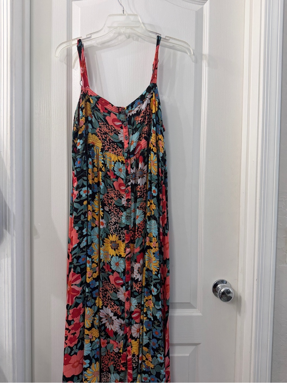 NATURAL LIFE-Spaghetti Strap Maxi Dress - Coral, Yellow & Teal